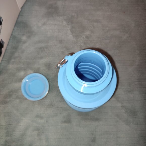 NEW Teal Blue Foldable Water Bottle Sport Silicone Portable Extensible Hiking - Picture 4 of 12